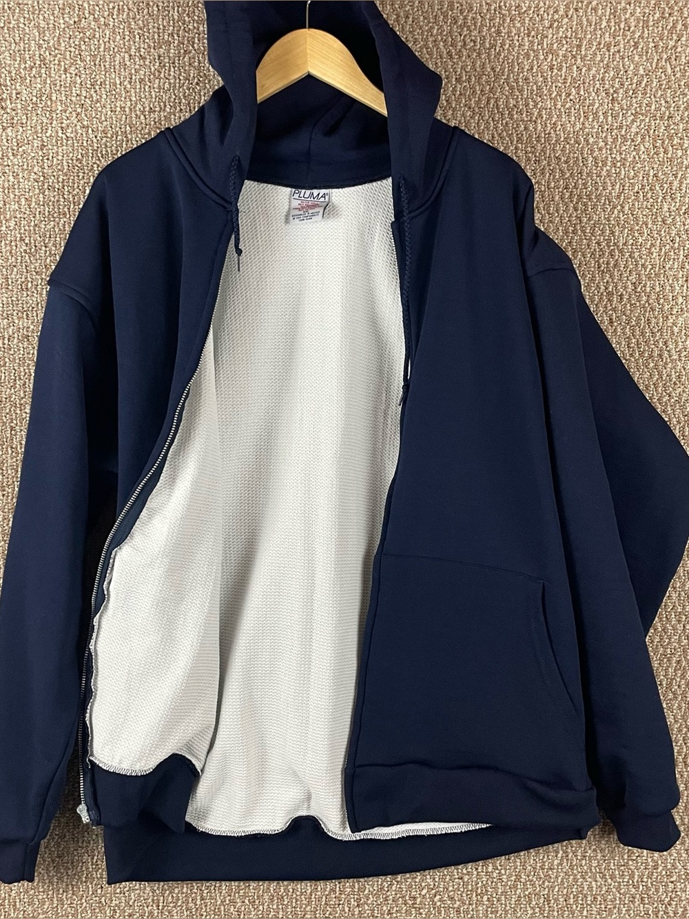 Vintage Pluma Thermal Lined Hoodie Mens XXL (Fits M/L) Full Zip Heavyweight R1